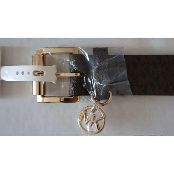 Michael Kors 553559C Women Sz XL Brown "MK" Monogram Print w/Gold Buckle Belt $6 - Picture 8 of 8